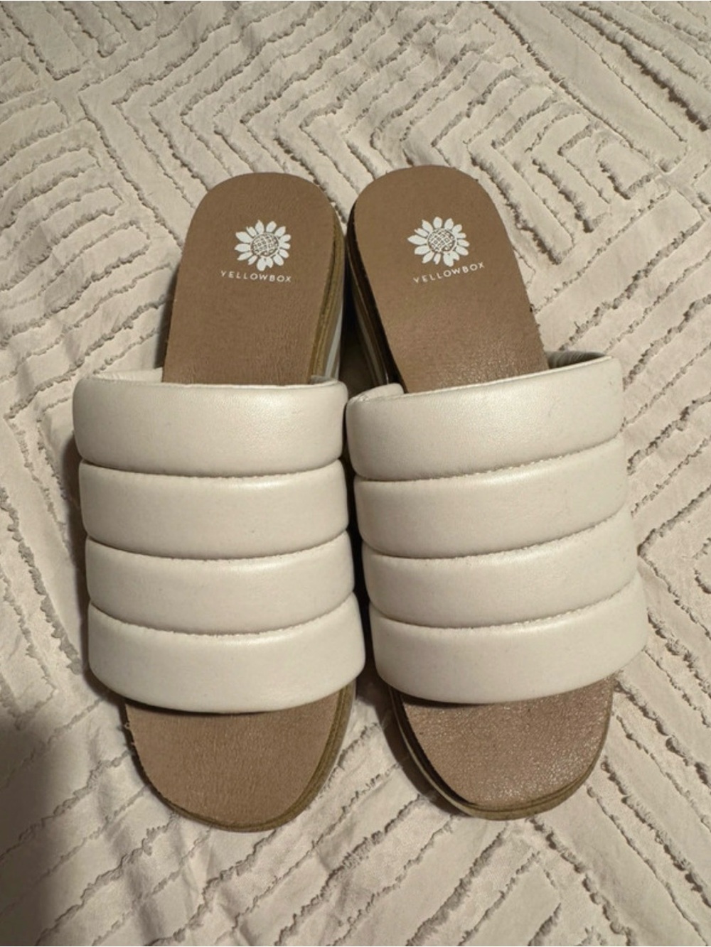 Yellow Box White Quilted Slide Sandals